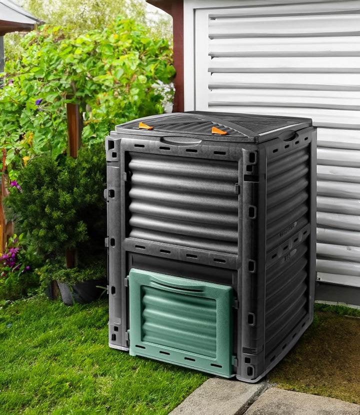 Spetebo Kunststoff Kompost Behälter 300 Liter schwarz - 83x61x61 cm - Garten Kompostierer Thermo Kom