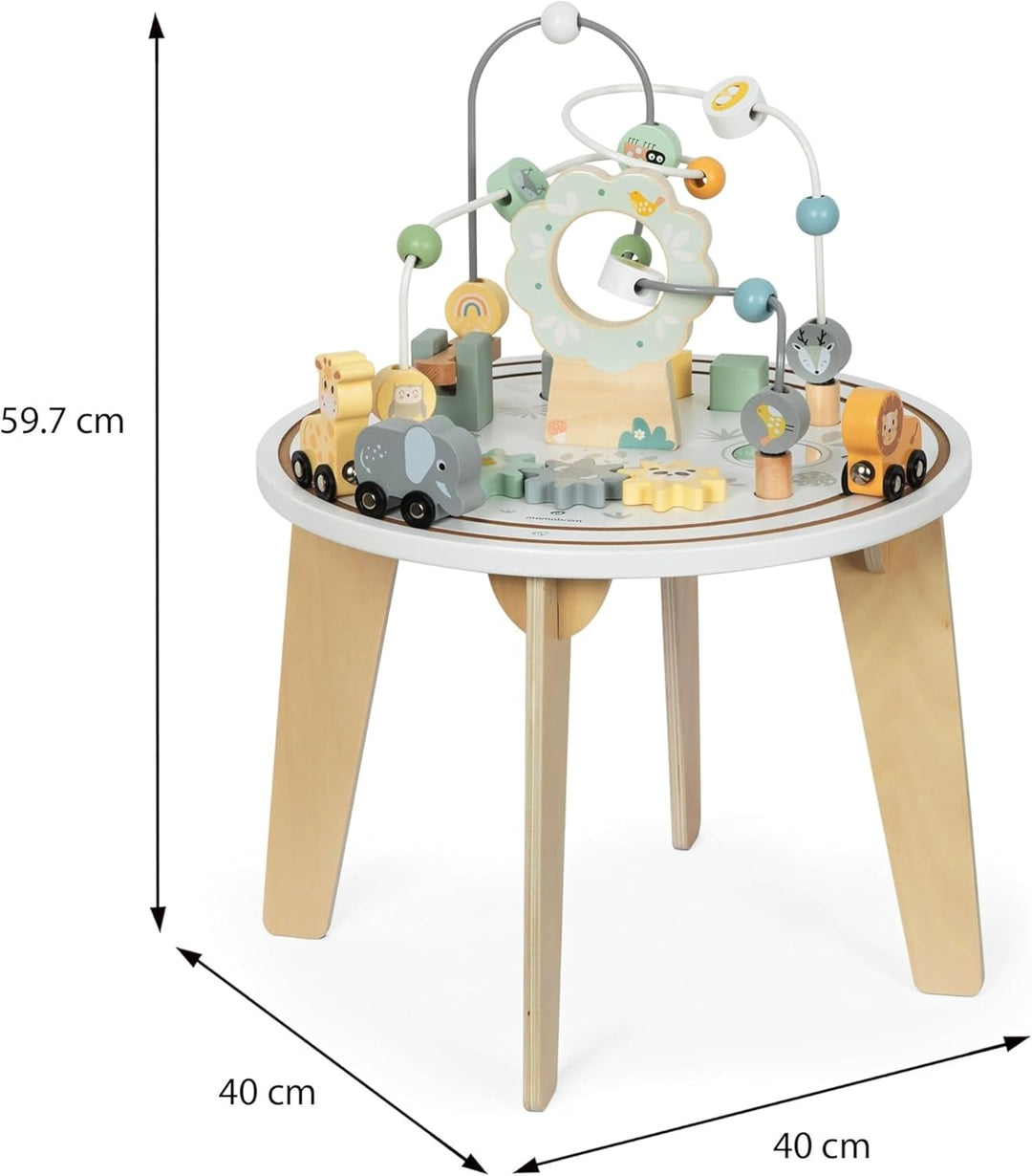 mamabrum Holz Aktivitätstisch Set mit Magnetischer Eisenbahn, Motorikschleife, Perlenwerfer, Formso