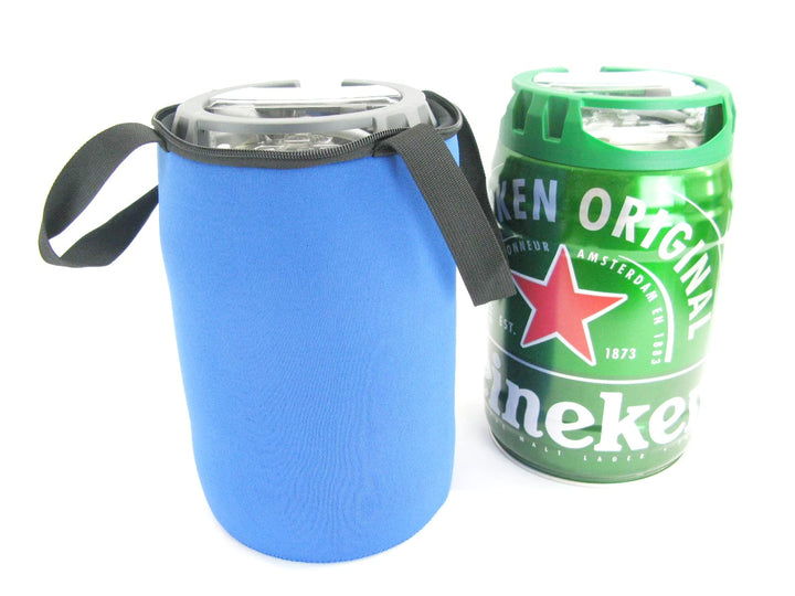 Bierfasskühler 5L aus 5-6mm dickem bestem Neopren mit Tragegriff und Reissverschluss (Blau), Blau