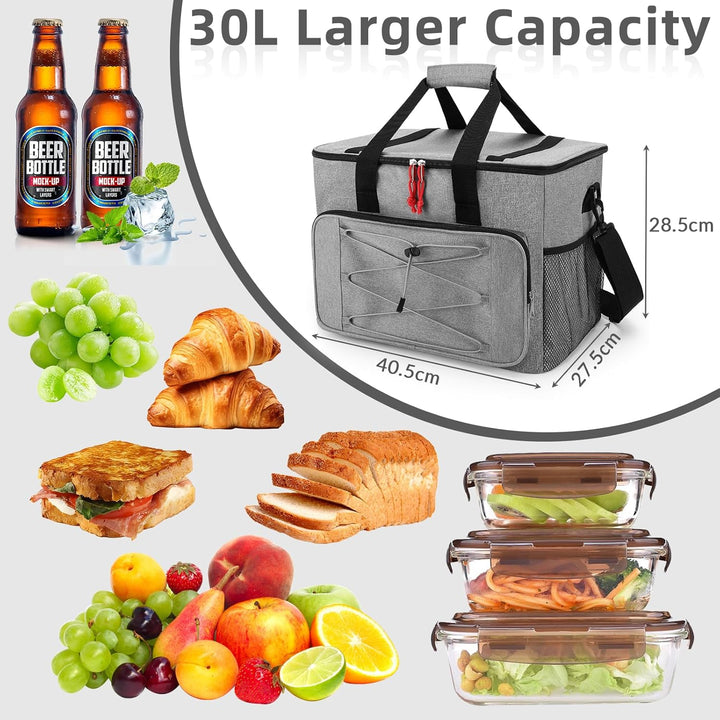 30L Kühltasche, Kühlbox, Isoliertasche, Picknicktasche für Essen und Getränke, Faltbar Wasserdicht O