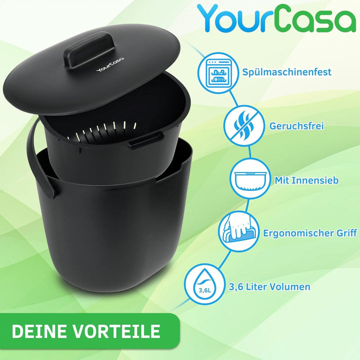 YourCasa Biomülleimer Küche 3,6L - Komposteimer für alltäglichen Biomüll Behälter Spülmaschinenfest