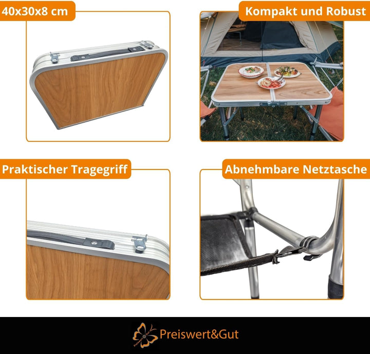 Preiswert & Gut Campingtisch klappbar Höhenverstellbar 26/50/62 cm Camping Tisch faltbar Klein Packm