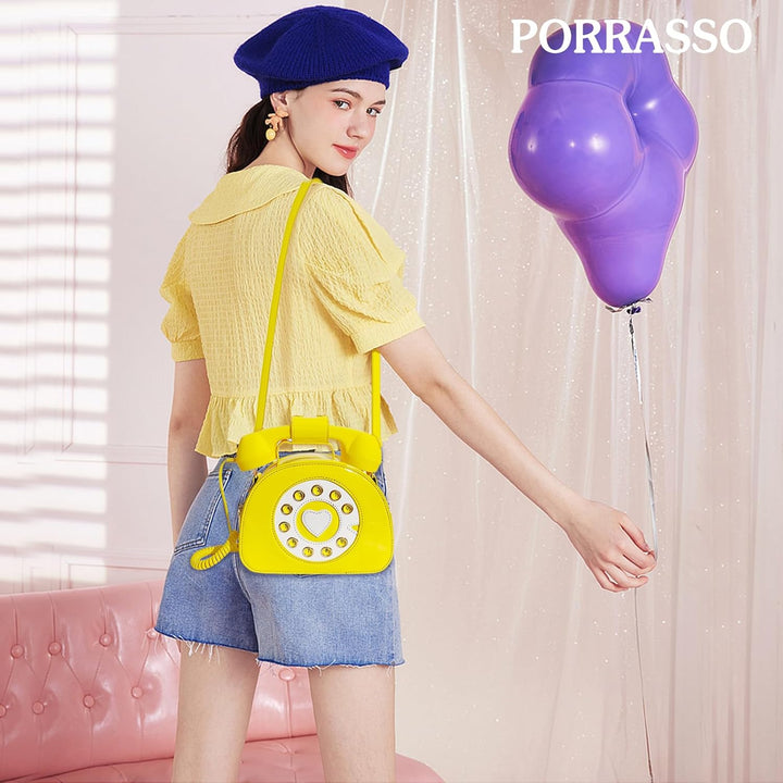 PORRASSO Umhängetasche Damen Kreative Schultertasche Telefon Geformte Handtasche Retro Crossbody Bag