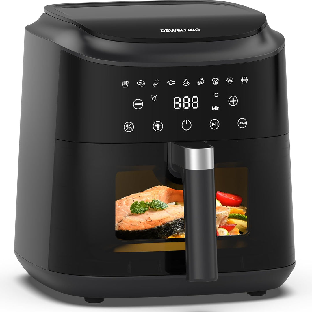 Airfryer 6L, Heissluftfritteuse mit 9 Programmen, Heissluftfriteuse mit Digitales Display, Sichtfens