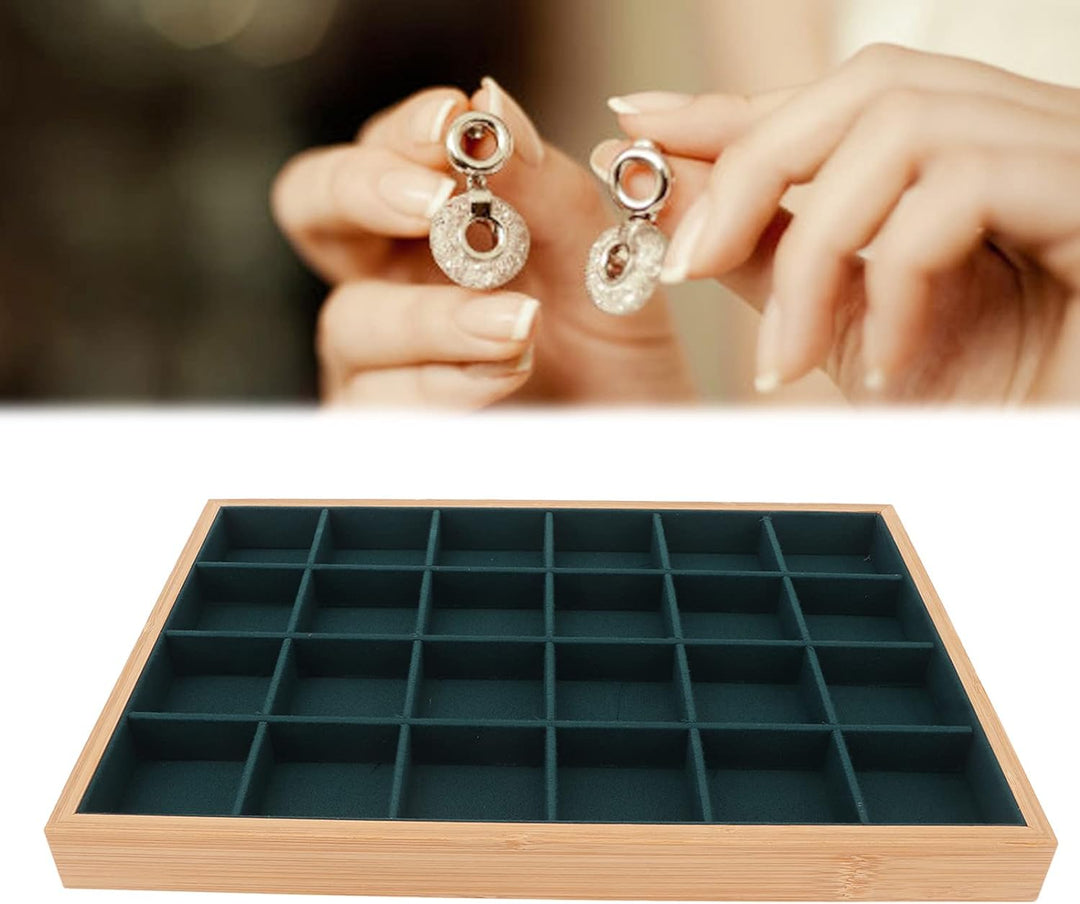 Schmuck-Aufbewahrungs-Display-Tablett, 24 Gitter, Schmuck-Tablett, Holzarmband, Halsketten-Display,