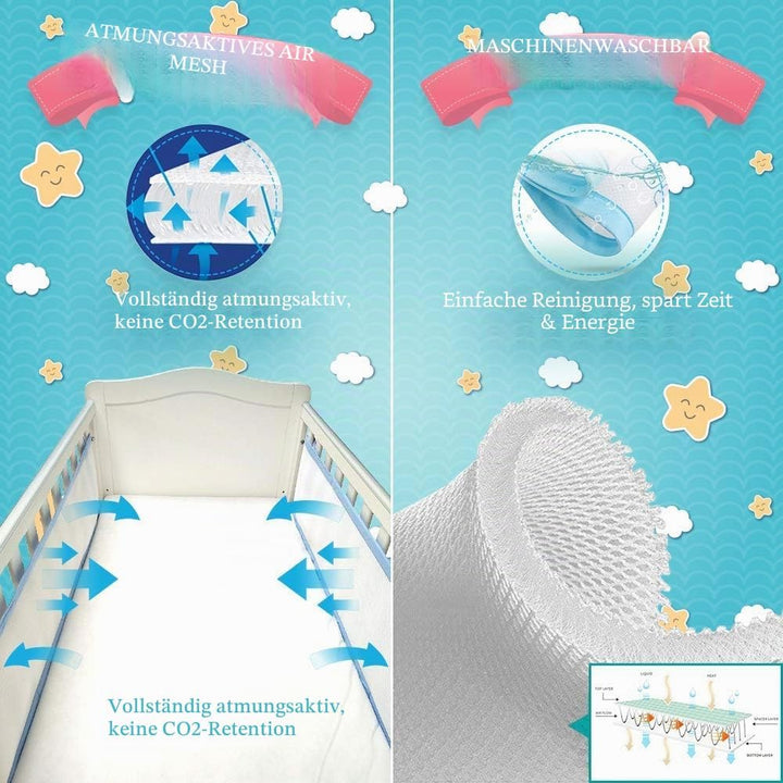 4 Sided Mesh Baby Cot Bumper, BS EN 16780, Breathable Safe Rosa, Rosa