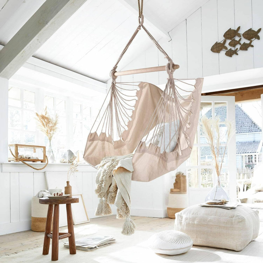 Loberon® Hängesessel Leano, Baumwolle/Polyester/Polyester, H/B ca. 130/100 cm, Creme