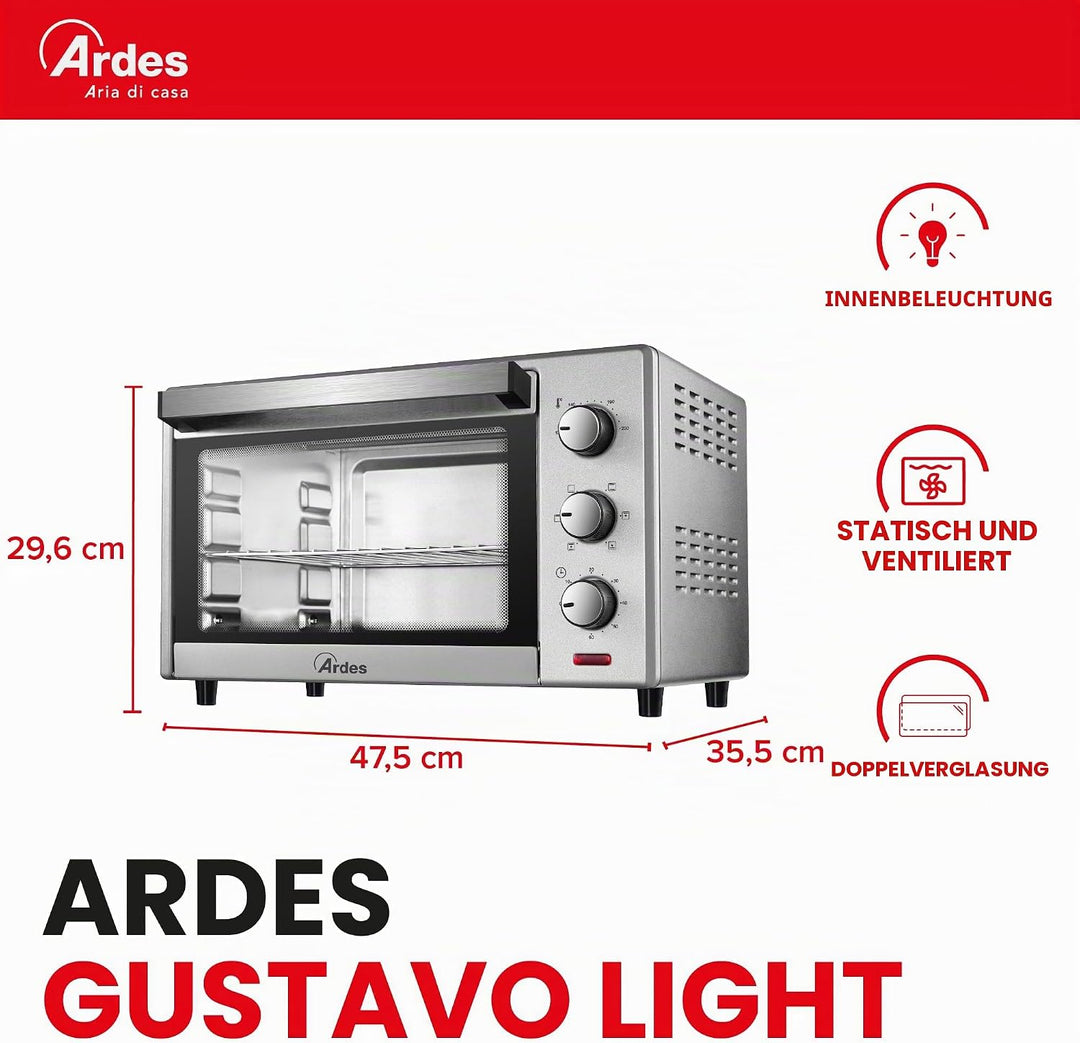 ARDES | AR6264PB Elektrischer Umluft-Kleinbackofen 25 Liter Fassungsvermögen mit Innenbeleuchtung 6