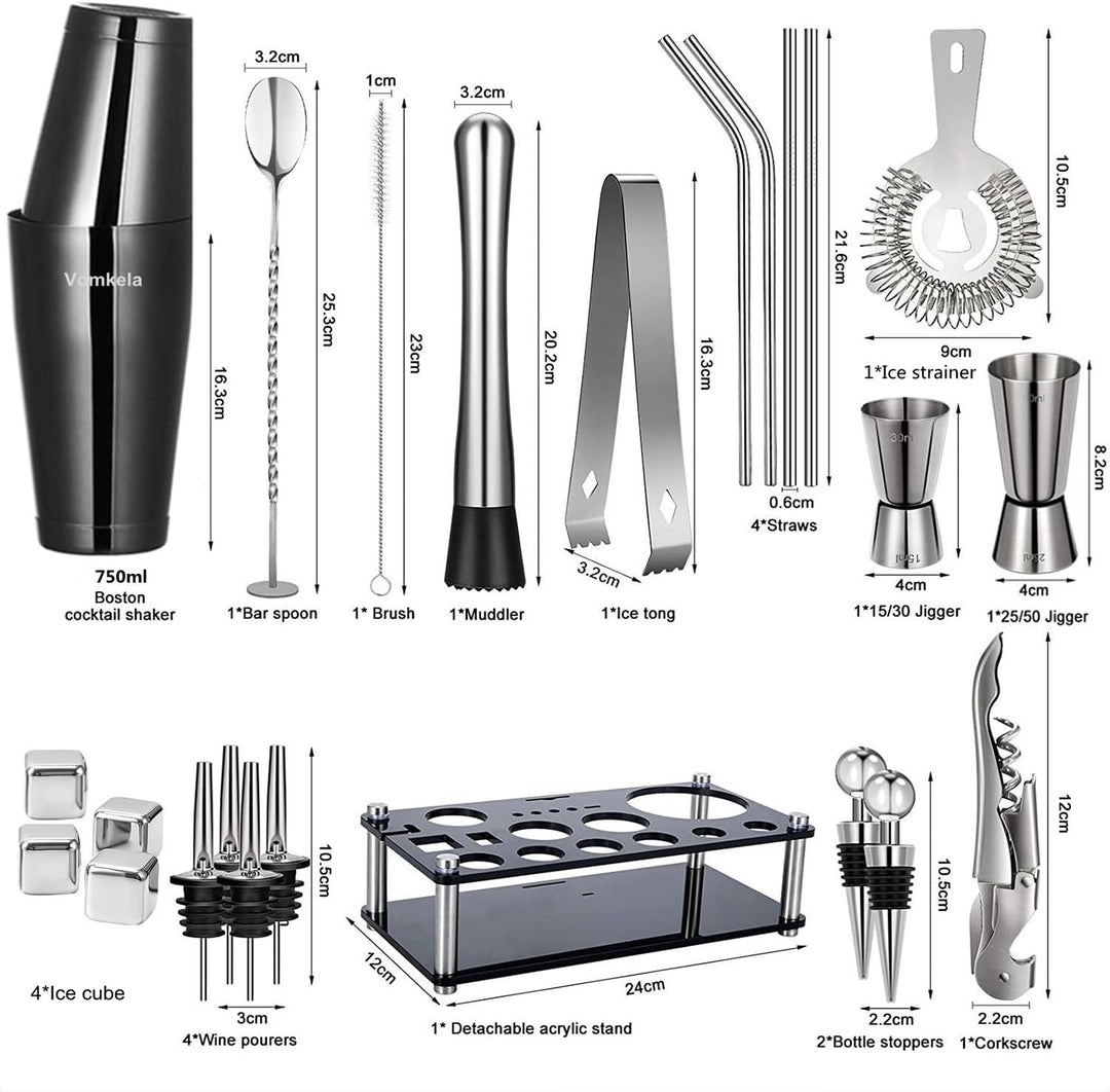 Cocktail Shaker Set,Boston Cocktail Shaker mit Ständer,25pcs Bar Zubehör Barkeeper Cocktail Mixer Zu