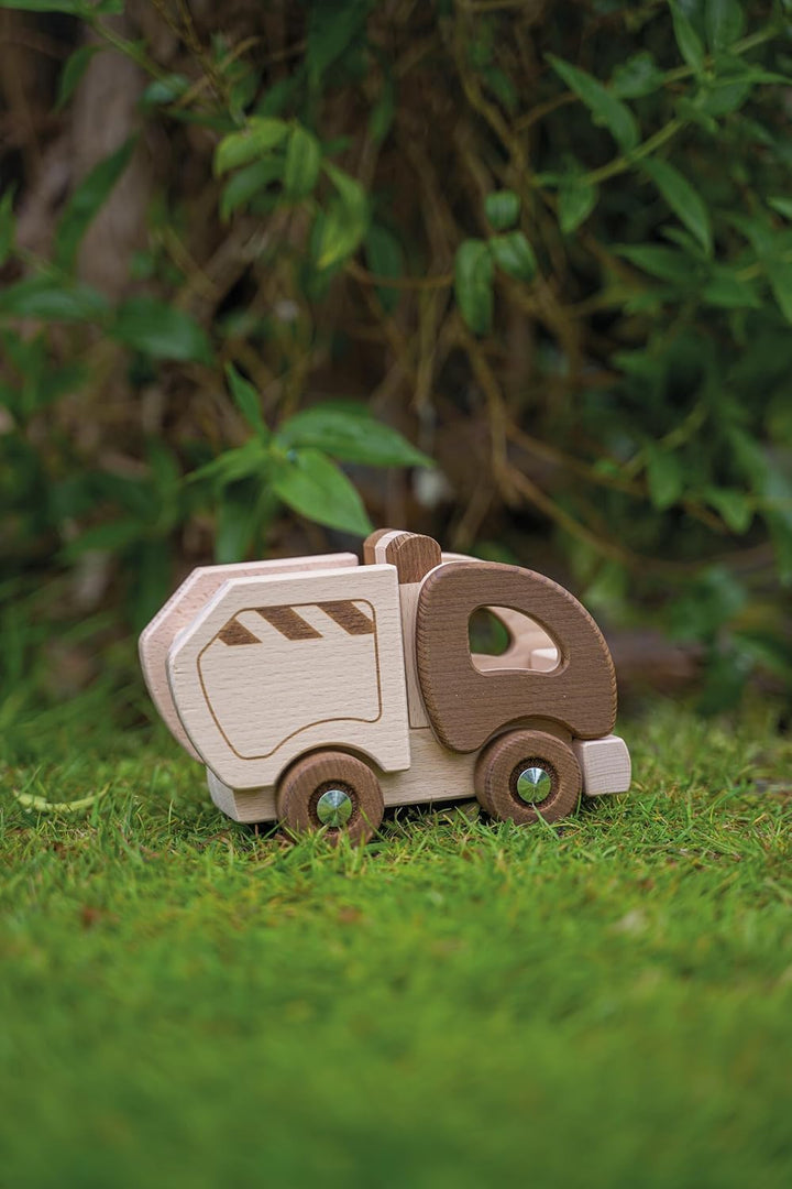 goki 55889 - Müllwagen goki nature - aus massiven robusten Buchenholz - 100% natürlich, ohne Farbe -