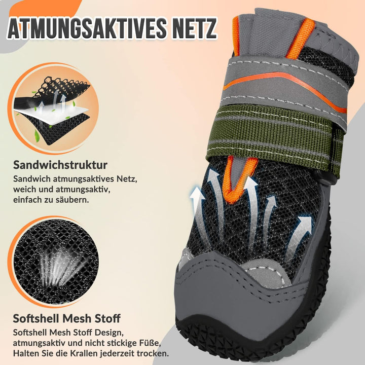 Hundeschuhe Pfotenschutz, 2 Stück atmungsaktiv Hundeschuhe mit Rutschfester Sohle und reflektierende