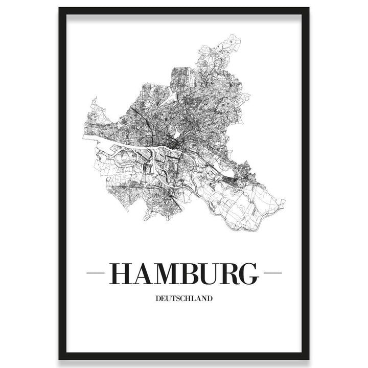 JUNIWORDS Stadtposter, Hamburg, Wähle eine Grösse, 40 x 60 cm, Poster mit Rahmen, Schrift A, Weiss 4