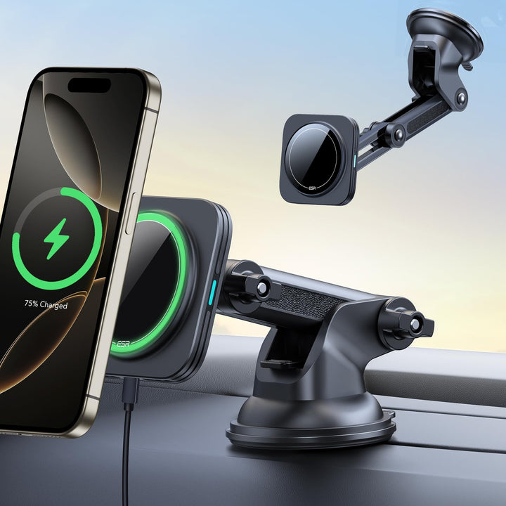 ESR für 15W Magsafe Autohalterung mit Ladefunktion, Armaturenbrett Magnet Kabelloses Ladegerät, Hand