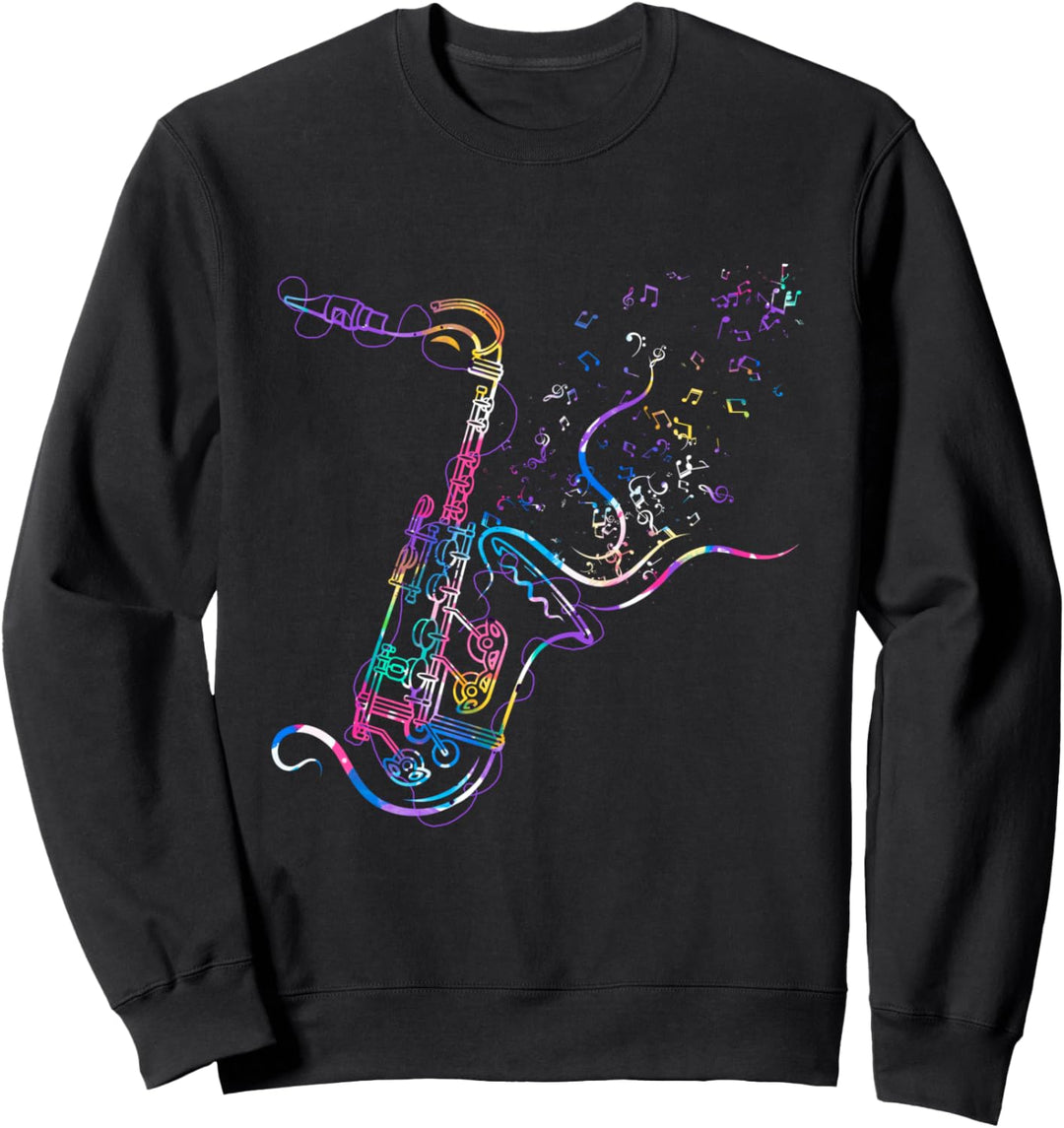 Saxophon im Vintage-Stil mit Musiknoten Kunst Saxophon Sweatshirt