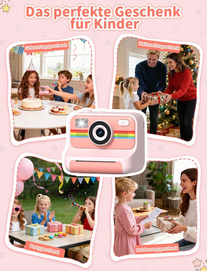 Sofortbildkamera Kinder, 1080P HD 2,4 Zoll Bildschirm Kinderkamera Sofortbildkamera mit 32GB Karte &