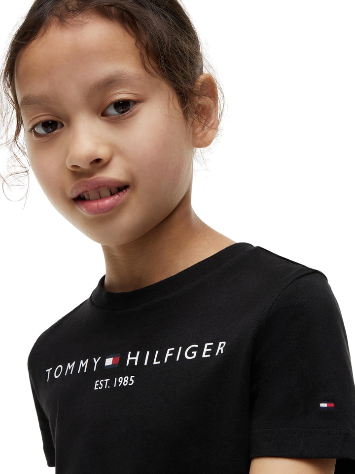 Tommy Hilfiger Kinder Unisex T-Shirt Kurzarm Essential Tee Rundhalsausschnitt 10 Jahre Schwarz, 10 J