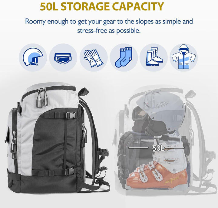 Unigear 50L/70L Skischuhrucksack Snowboardschuhe mit Helmtasche Wintersport Skifahren Skating Rucksa