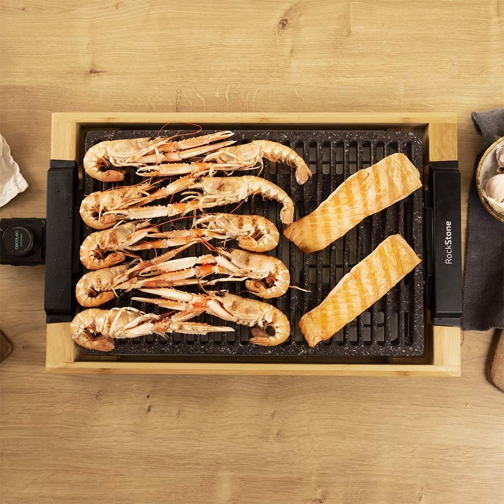 Cecotec Plancha de asar eléctrica Tasty&Grill 2000 Bamboo LineStone. Potencia 2000 W, Estructura Bam