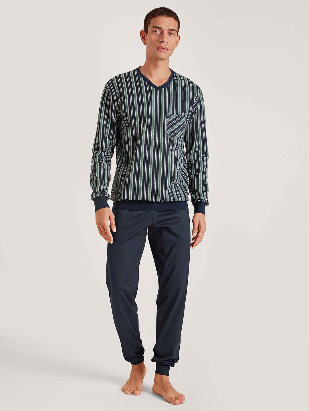 CALIDA Relax Imprint Bündchen-Pyjama Herren, Blue Night