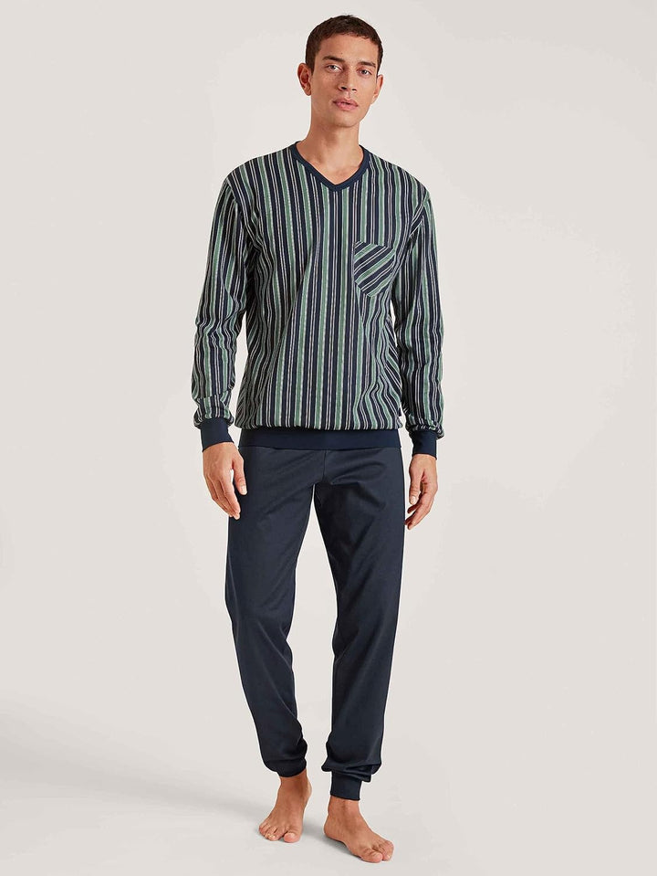 CALIDA Relax Imprint Bündchen-Pyjama Herren, Blue Night