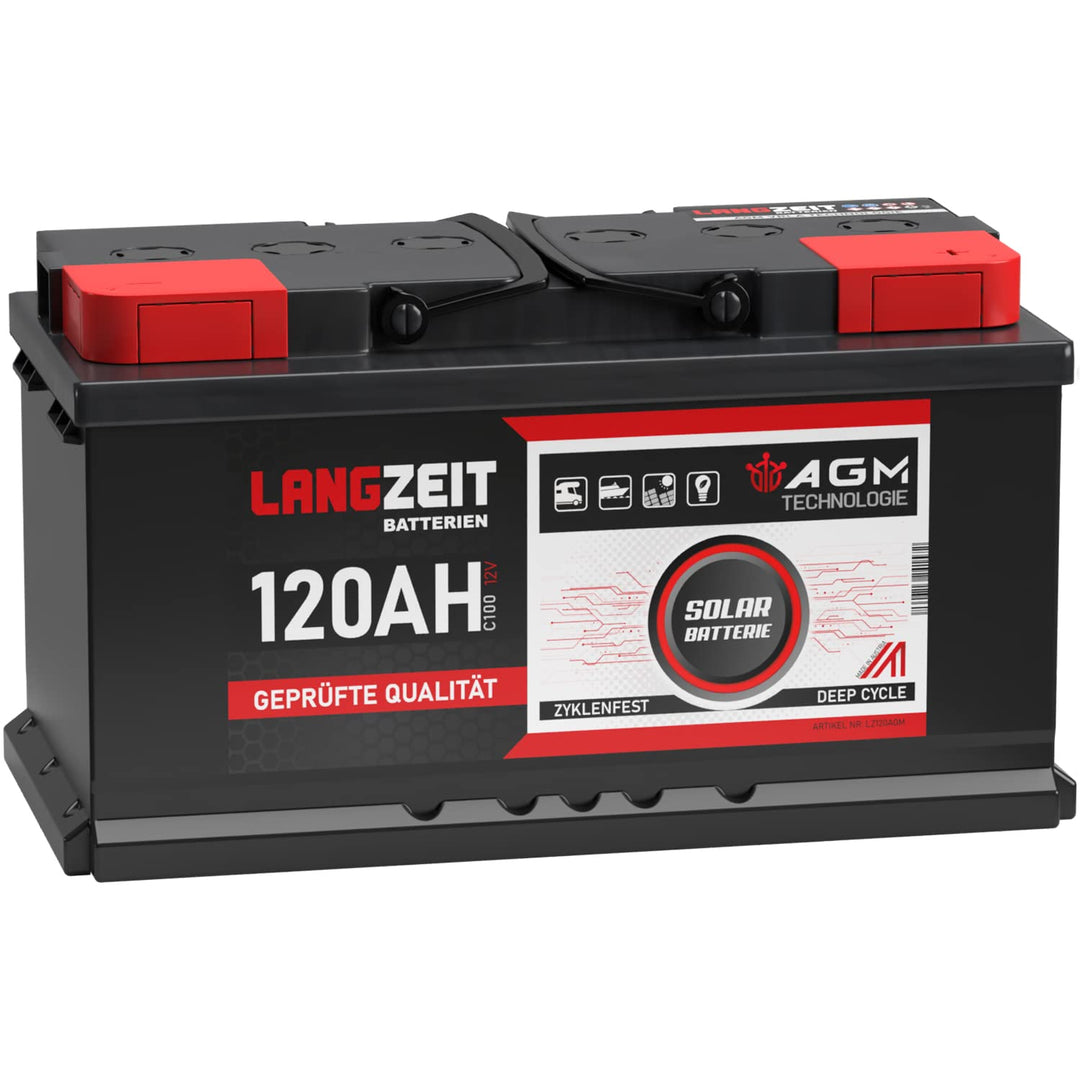 LANGZEIT 12V 120AH AGM Batterie Solarbatterie Wohnmobil Boot Solar Versorgungsbatterie 100Ah