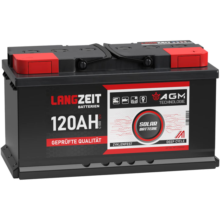 LANGZEIT 12V 120AH AGM Batterie Solarbatterie Wohnmobil Boot Solar Versorgungsbatterie 100Ah