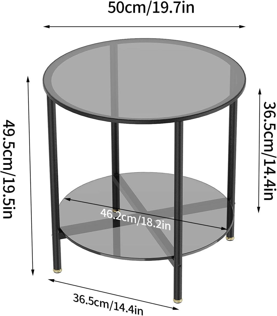 Artloge Couchtisch Rund Glas Beistelltisch: 2-Ablagen Sofatisch - Stabil Wohnzimmertisch - Gross Tis