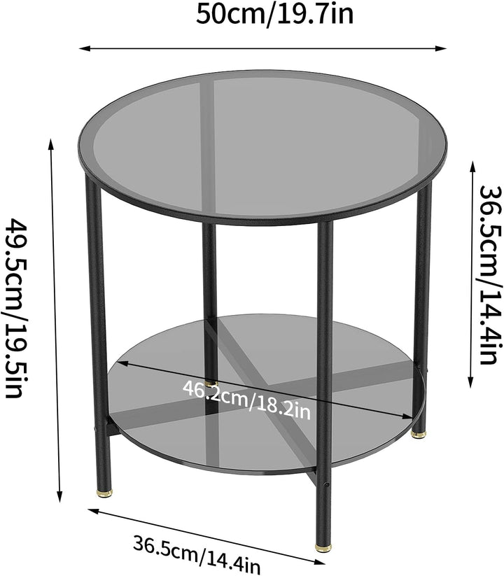 Artloge Couchtisch Rund Glas Beistelltisch: 2-Ablagen Sofatisch - Stabil Wohnzimmertisch - Gross Tis