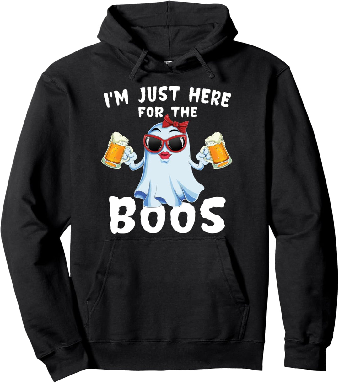 I'm Just Here For The Boos Funny Halloween Gift Women Ghost Pullover Hoodie