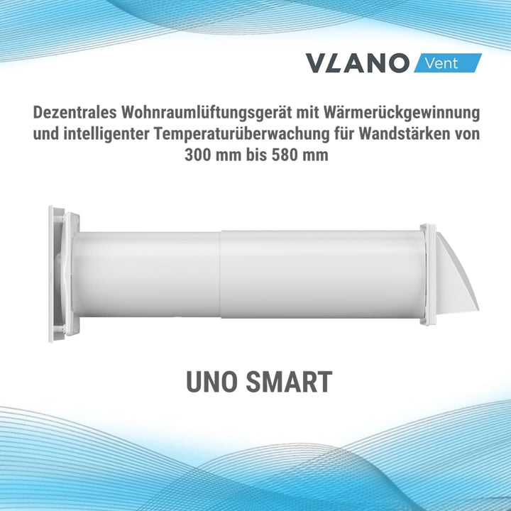Vlano Dezentrale Wohnraumlüftung mit Wärmerückgewinnung, 125 mm, mit Fernbedienung, Temperatursensor