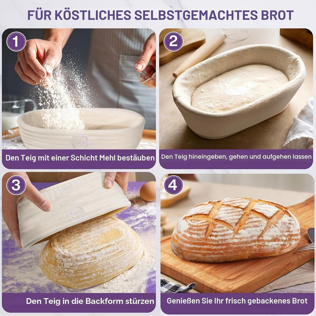 Sauerteig Brot Backen Zubehör gärkörbchen Kit - Teig Schneebesen, Brot Lame, Gärkörbe 10 Zoll rund u