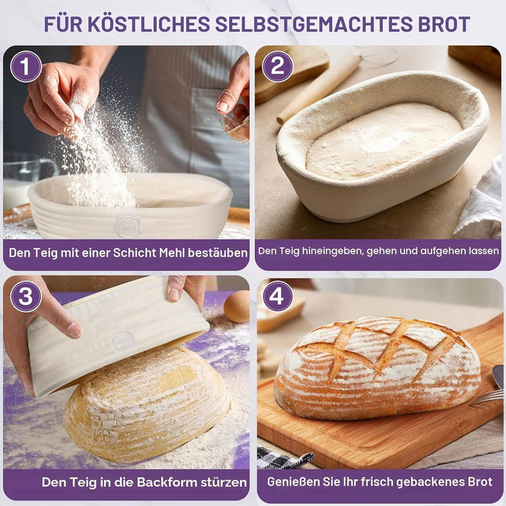 Sauerteig Brot Backen Zubehör gärkörbchen Kit - Teig Schneebesen, Brot Lame, Gärkörbe 10 Zoll rund u