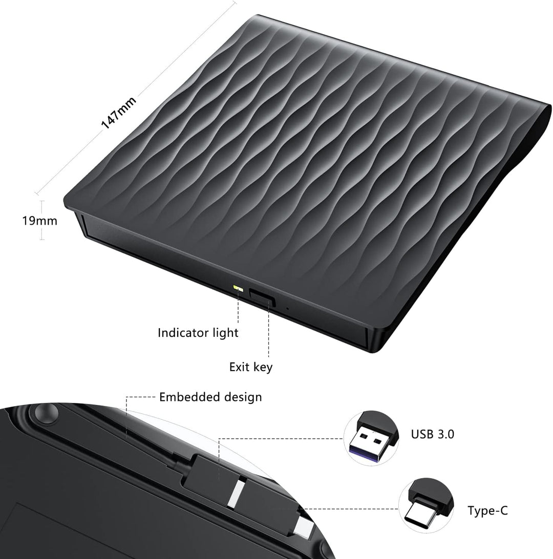 CD Laufwerk Extern USB 3.0 & Type-C, LPUNCD Professionell Externes DVD Laufwerk CD DVD Brenner +/-RW