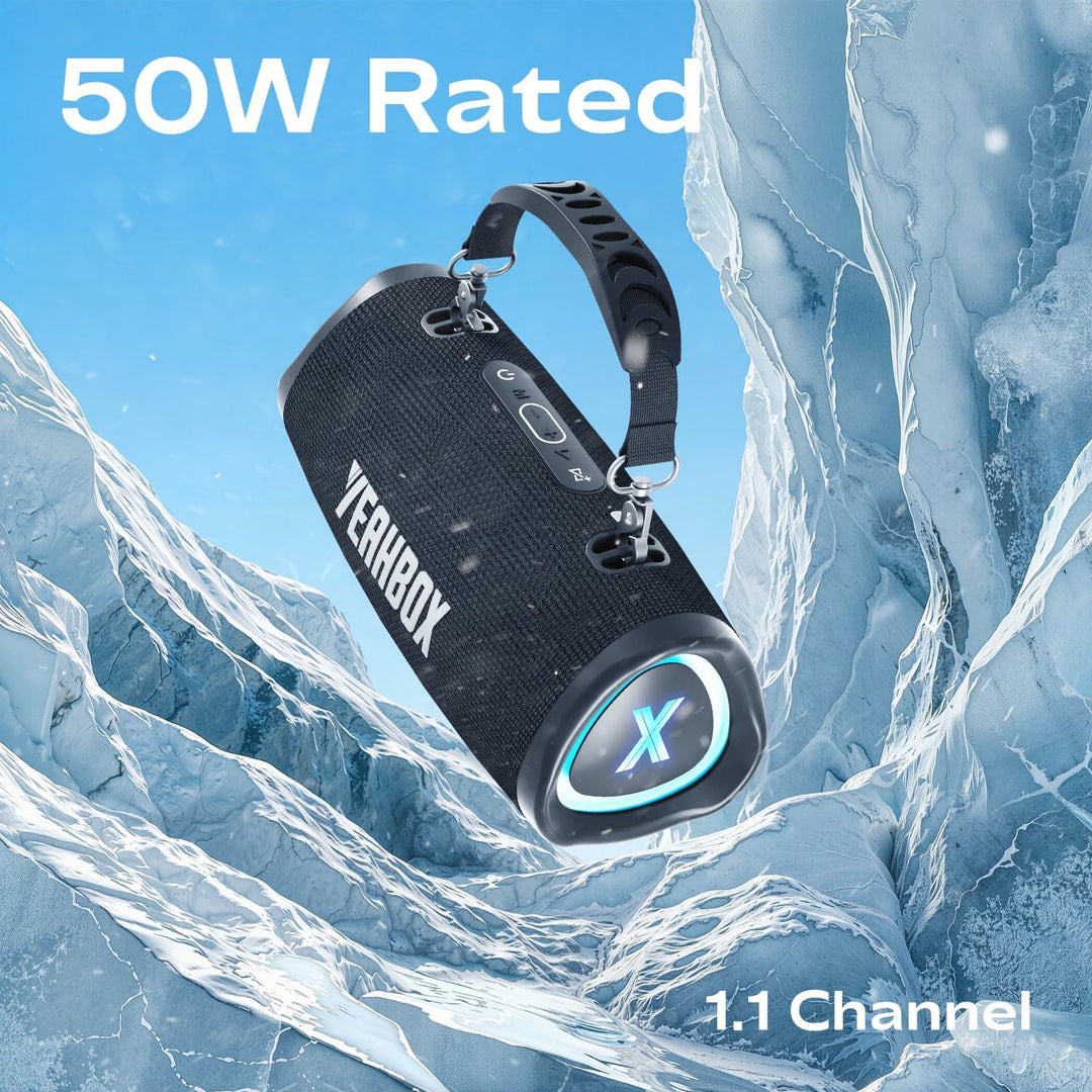 YEAHBOX Sonic Boom POP Bluetooth-Lautsprecher, 50W 1.1-Kanal-Basssystem, Racetrack-Woofers + 31mm Si