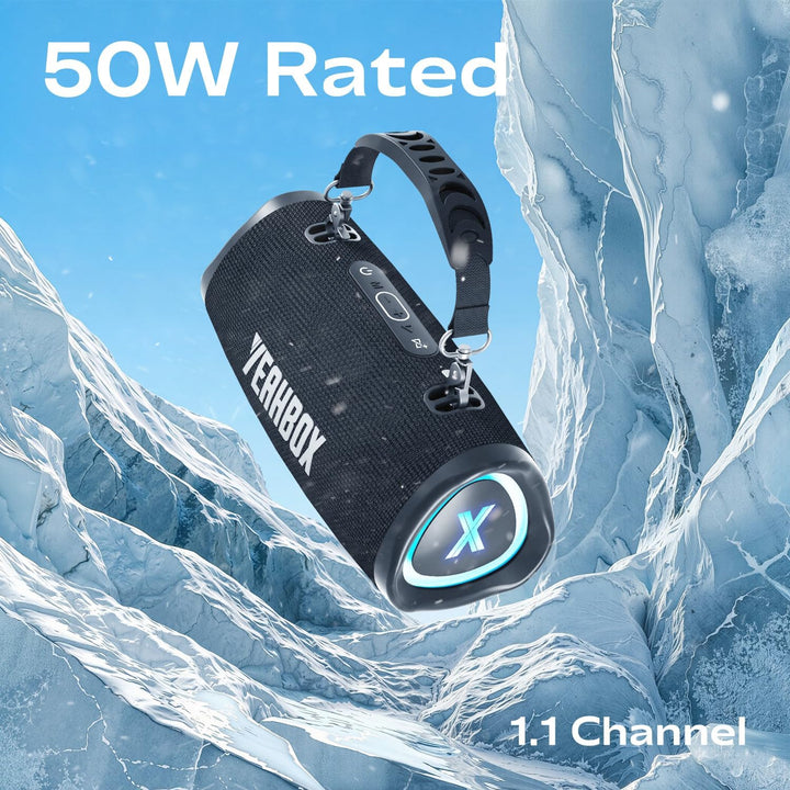 YEAHBOX Sonic Boom POP Bluetooth-Lautsprecher, 50W 1.1-Kanal-Basssystem, Racetrack-Woofers + 31mm Si