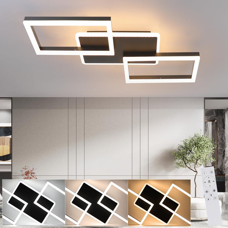 ZMH LED Deckenleuchte Wohnzimmer Deckenlampe - 48W Dimmbar Schlafzimmerlampe Schwarz Flach Design mi