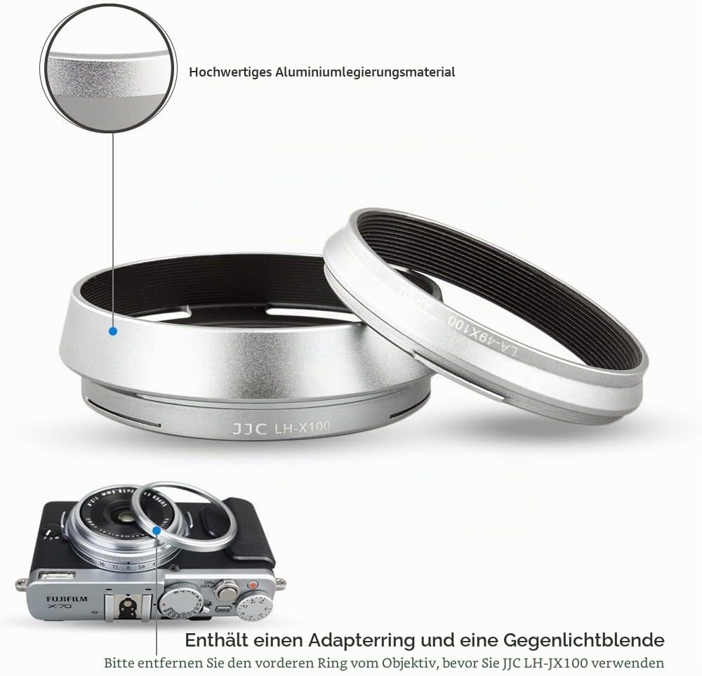 JJC Objektivadapter und Gegenlichtblende für Fujifilm FinePix X100VI, X100V, X100F, X100S, X100T, X1