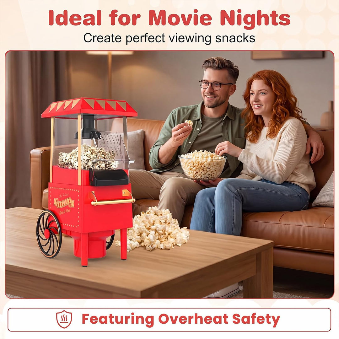 GIANTEX Popcornmaschine Retro, 1200W Popcorn Maker Heissluft ohne Öl, schnelle Zubereitung in 2 Minu