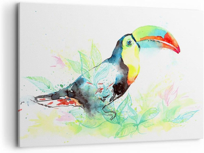 Bilder auf Leinwand 100x70cm Leinwandbild Vogel Toucan Neugier wild Gross Wanddeko Bild Schlafzimmer