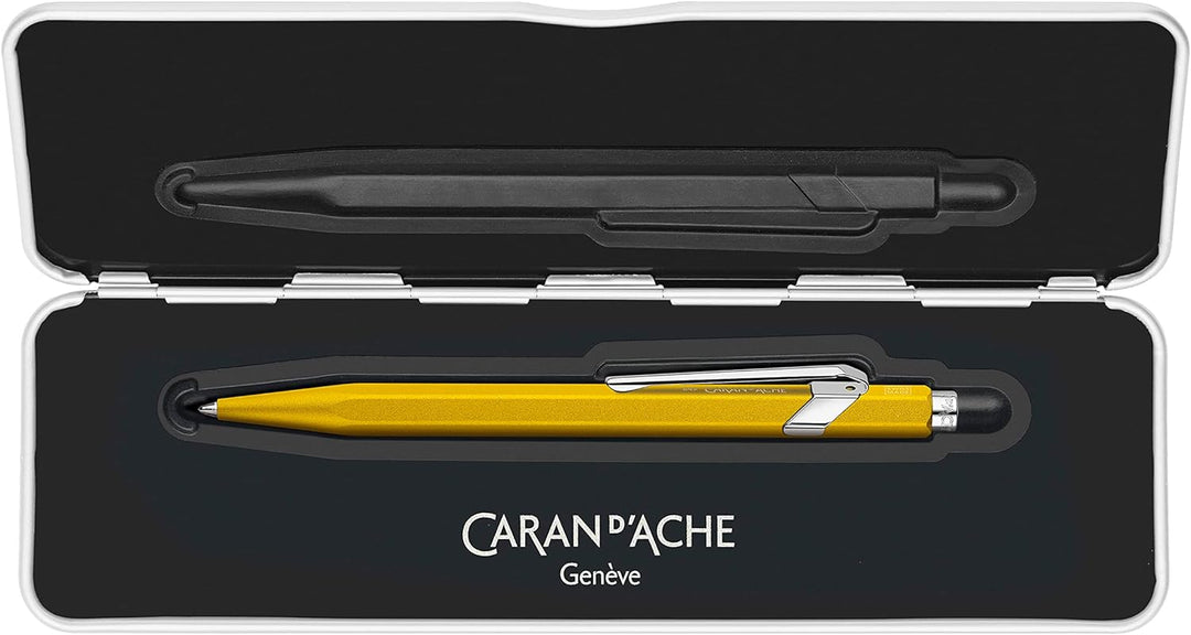 Caran d'Ache Kugelschreiber 849 Colormat-x in der Farbe Gelb mit Etui, 0849.743, 1 Stück (1er Pack)