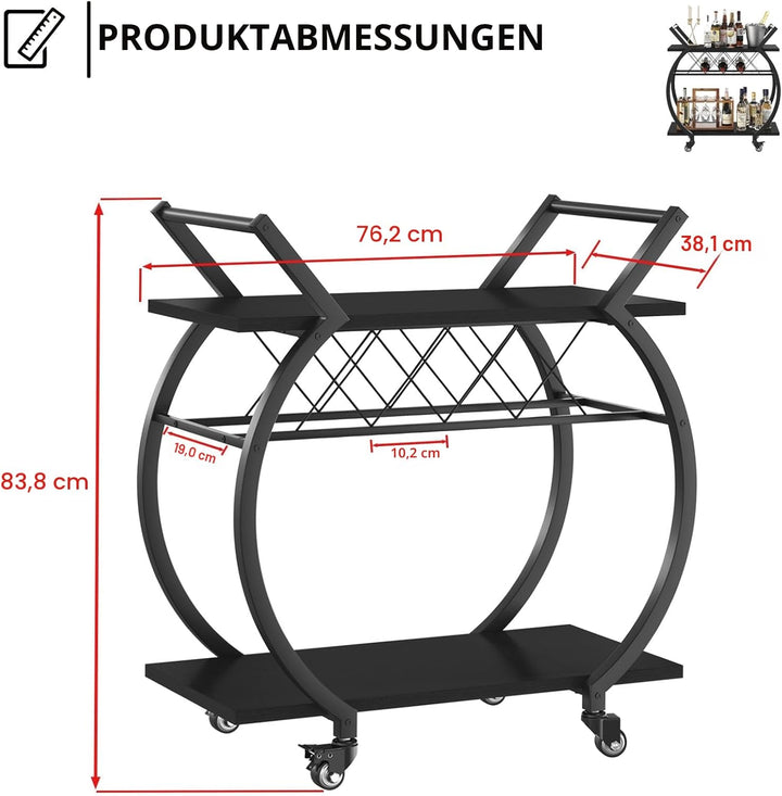 LVB Servierwagen mit Rollen, Barwagen mit Weinregal, Küchenwagen mit 2 Ebenen, Weinwagen, Getränkewa