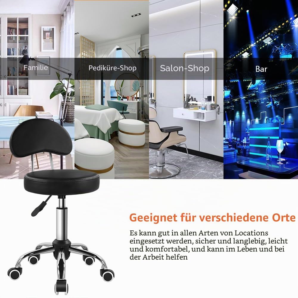 KKTONER Rollhocker mit Lehne (Schwarz), Schwarz