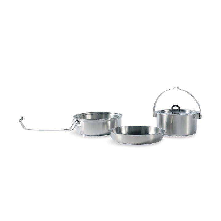 Tatonka Camp Set Large (3-teilig) - Camping-Kochgeschirr aus Edelstahl - Bestehend aus Pfanne, Schal