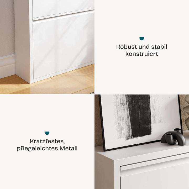 [en.casa] Schuhschrank Sokndal Schuhkipper mit 3 Klappen Metall Schuhkommode für 6 Paar Schuhe 104 x