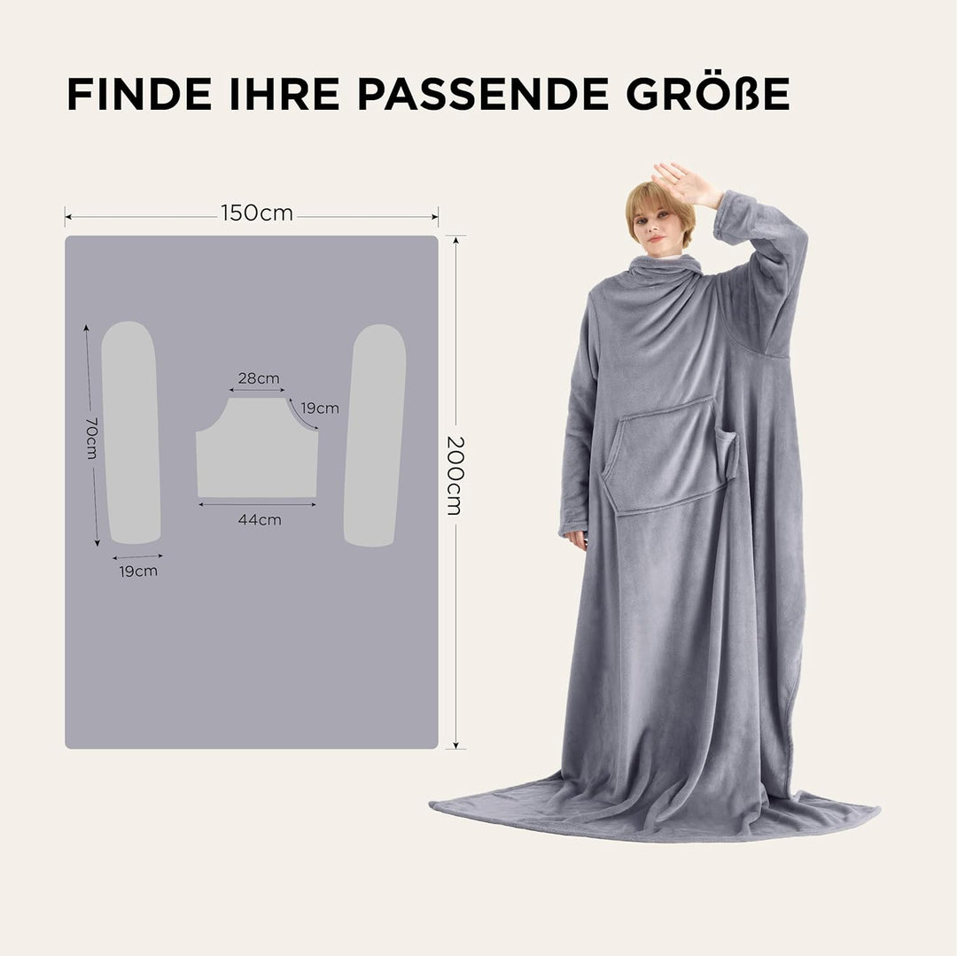 BEDSURE Decke mit Ärmeln als Geschenke für Frauen - Kuscheldecke mit Ärmeln Grau Erwachsene Ärmeldec