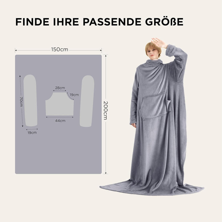 BEDSURE Decke mit Ärmeln als Geschenke für Frauen - Kuscheldecke mit Ärmeln Grau Erwachsene Ärmeldec