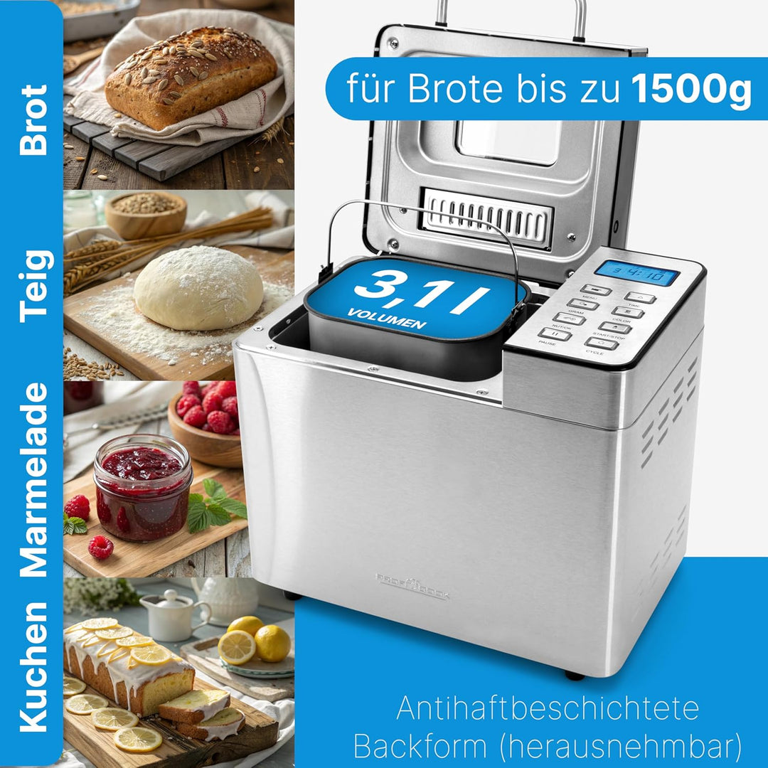 ProfiCook® Brotbackautomat mit Timer | morgens mit warmem Brot aufwachen | Krustenbräunung einstellb