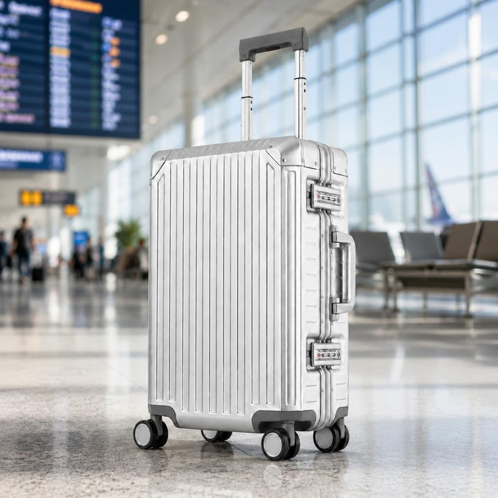 Travelhouse 100% Aluminium Handgepäck Koffer Tokyo 55cm- Mit 2X TSA und 4 Silent Move Doppelrollen V