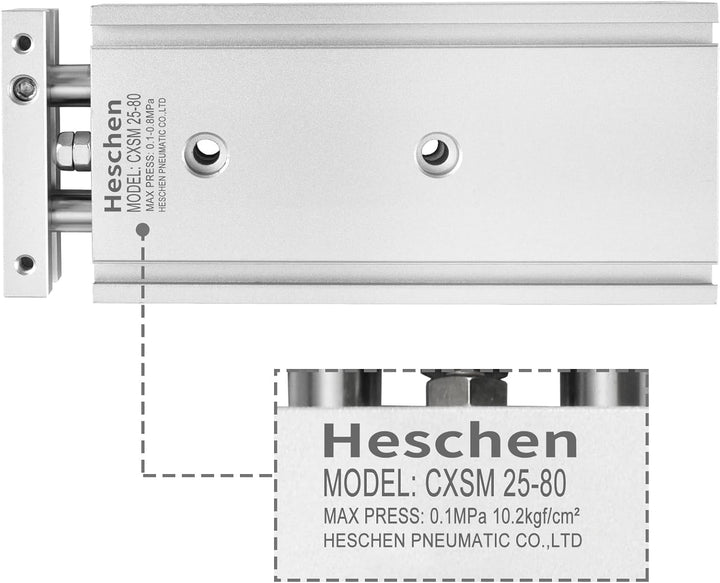 Heschen Doppelter Aluminium-Luftzylinder CXSM 25-80, Führungsstangen-Platte, Doppelstabgeführt, Pneu
