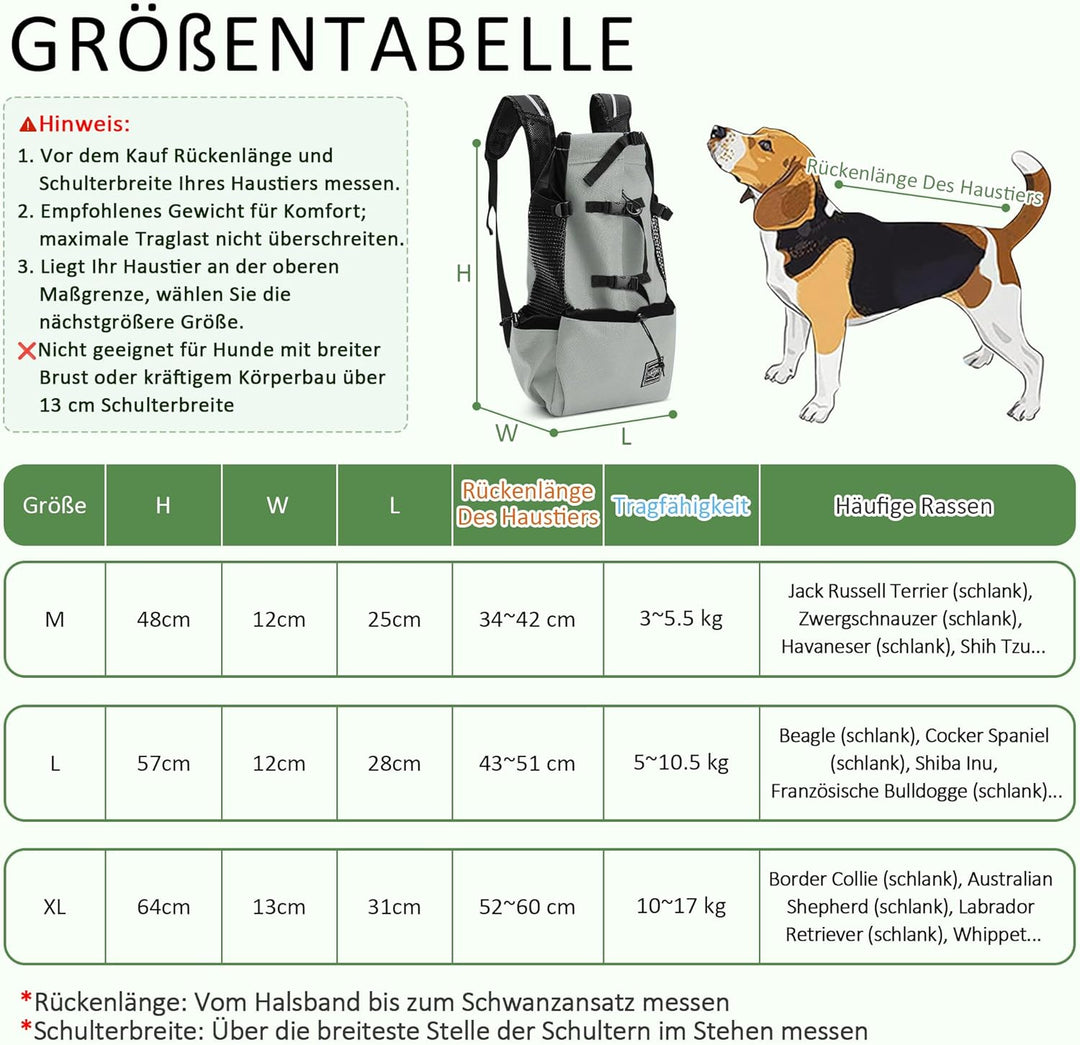 ALLSOPETS Hunderucksack Tragetasche Verstellbar für Kleine Mittelgrosse Hunde, Haustier Rucksack zum